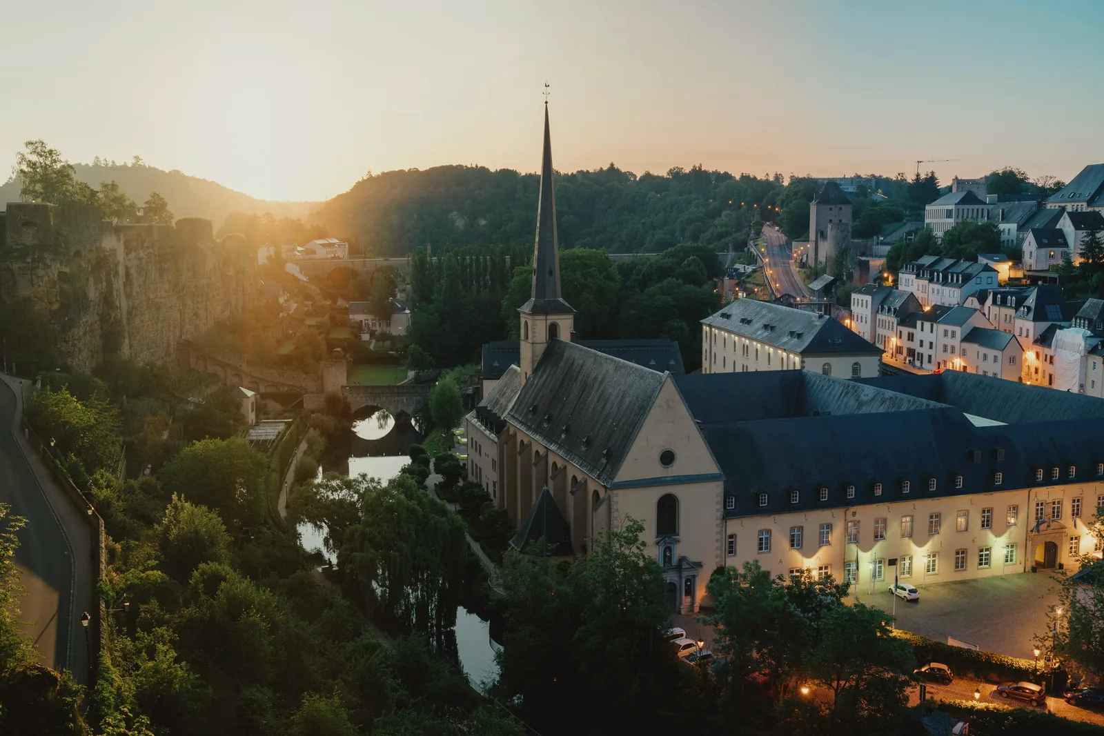 The Grund district of Luxembourg City in warm evening light