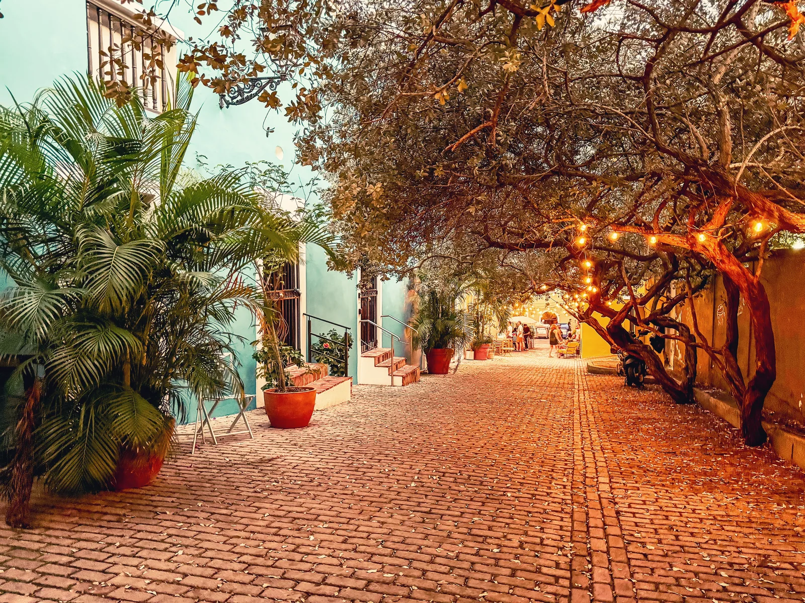A lane in Old San Juan, Puerto Rico, in warm evening light
